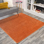 Eyely UES100M-7SQ Haze Solid Low-Pile Orange 7' Square Area Rug, Pet Friendly, Stain Resistant, Easy Cleaning, for Bedroom, Living Room, Kitchen