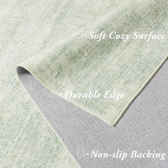 Modern Abstract Neutral Green Kitchen Rugs Non Slip Washable Low Pile Bedside Rug Runners 2x6 Sage Green Floor Covering Carpet for Bathroom Laundry Room 2 x 6