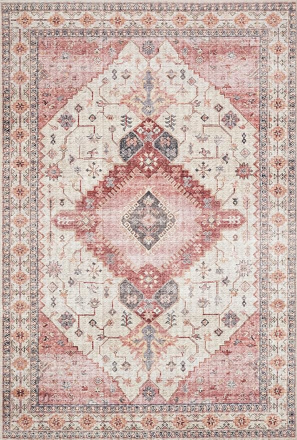 Loloi Skye Collection SKY-02 Ivory/Berry 7' x 9' Oval Area Rug