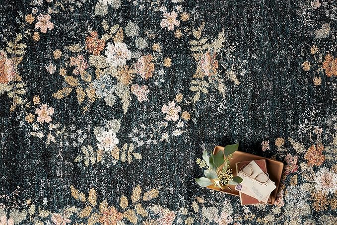 Loloi Rifle Paper Co. Laurel Collection LAU-01 Dark Navy 6'-6" x 9'-2" Area Rug