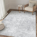 3x5 Area Rug Washable Vintage Entryway Living Room Carpet Indoor Office Non Slip Grey Entrance Distressed Low Pile Retro Accent Throw Rug for Dining Room Bathroom Bedroom Laundry