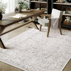 Gray Area Rug 4x5 Office Entryway Rug Machine Washable Kitchen Vintage Distressed Non Slip Carpet Indoor Grey Retro Floral Accent Throw Door Mat for Bathroom Bedroom Dining Living Room