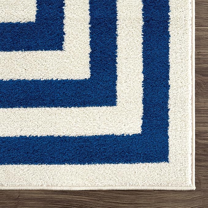 Abani Contemporary Blue & Ivory 5'3" x 7'6"(5'x8') Area Rug, Contrasting Geometric Modern Stripe Symmetrical Living Room Carpet Rugs