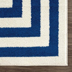 Abani Contemporary Blue & Ivory 6'x9' Area Rug, Contrasting Geometric Modern Stripe Symmetrical Living Room Carpet Rugs