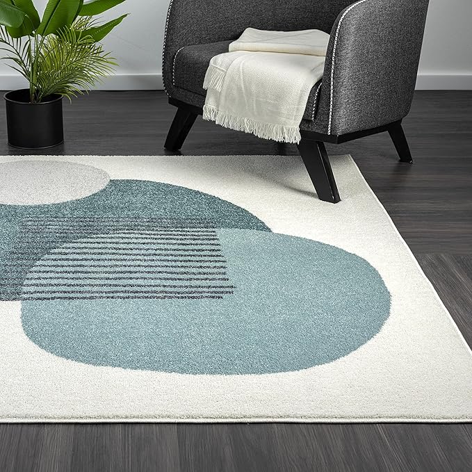 Abani Deco Collection Area Rug -Cream/Green Minimalist Design -4' x 6' - Easy to Clean - Durable for Kids and Pets - Non-Shedding - Medium Pile - Soft Feel - for Living Room, Bedroom & Office