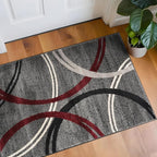 Rugshop Modern Wavy Circles Design Non-Shedding Accent Rug, Carpet for Entryway or Laundry Room, Red, 2'7" x 4'