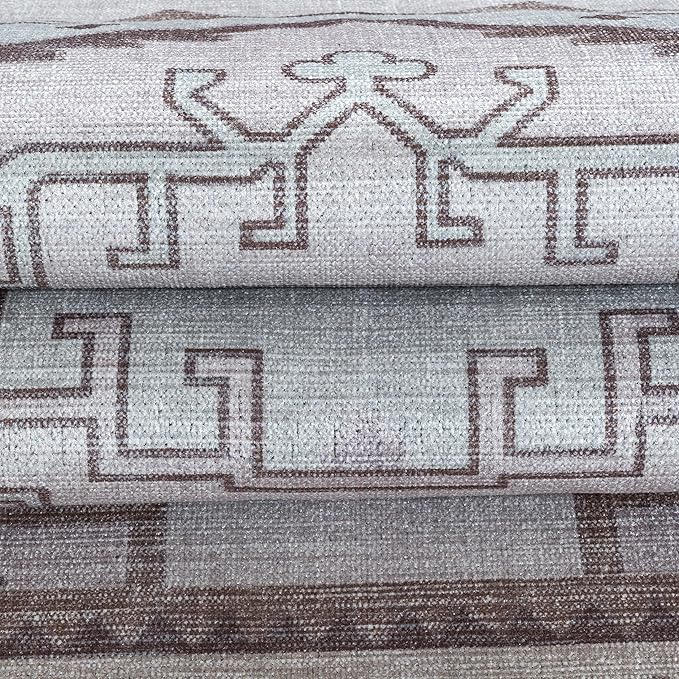Fame Living Washable Area Rug. Modern Farmhouse. Vintage. Turkish. Bohemian. Distressed. Oriental. Traditional. Rugs for Living Room. Dining. Bedroom. Office. Entryway. Foyer. (856BrC, 5'9" x 8'9")