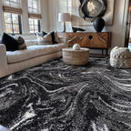 Rugshop Abstract Marble Shag Area Rug Anthracite Dark Gray 7' 10" x 10' Perfect for Large Living Rooms, Dining Areas, or Master Bedrooms