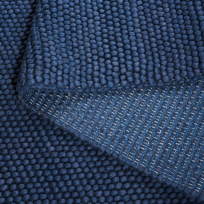 SAFAVIEH Natura Collection Area Rug - 4' Square, Navy & Blue, Handmade Wool Blend, Textured Design, Ideal for Living Room, Bedroom, Dining Space (NAT620M)