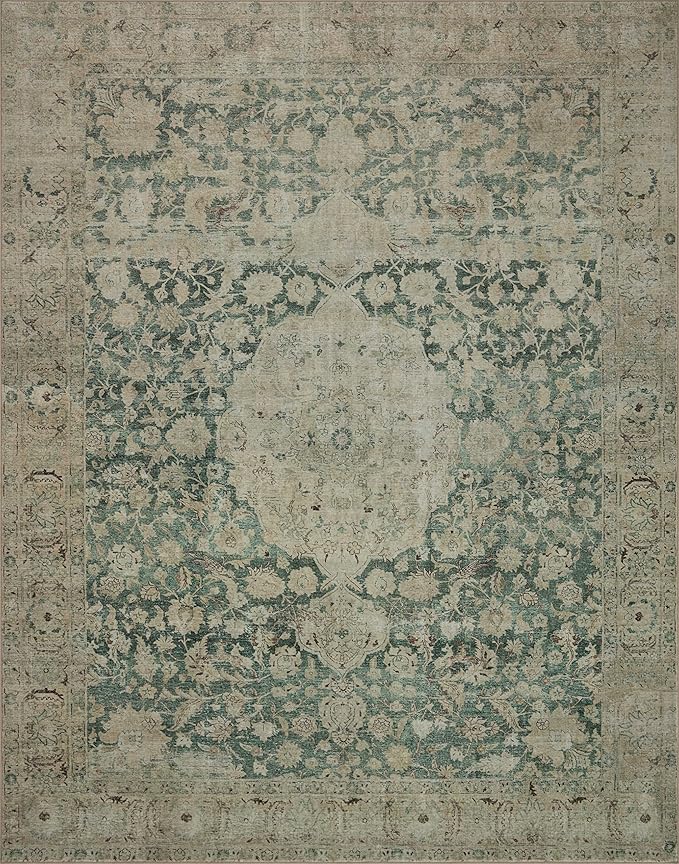 Loloi Magnolia Home by Joanna Gaines Sinclair Collection SIN-05 Jade/Sand 2'-3" x 9'-6", .25" Pile Height, Machine Washable, Runner Rug