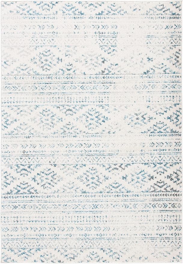 SAFAVIEH Area Rug 10x13 - Tulum Collection - Large - Ivory & Turquoise, Moroccan Boho Tribal Design, Non-Shedding & Easy to Clean, Ideal for Living Room, Bedroom, Dining Space (TUL272E)