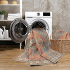 GLN Rugs Traditional Collection - Machine Washable Area Rug, Traditional Washable, Non Slip, Low Pile Chenille Rug, Living Room, Bedroom, Kitchen Rug (2'6" x 7' Terra/Multicolor)