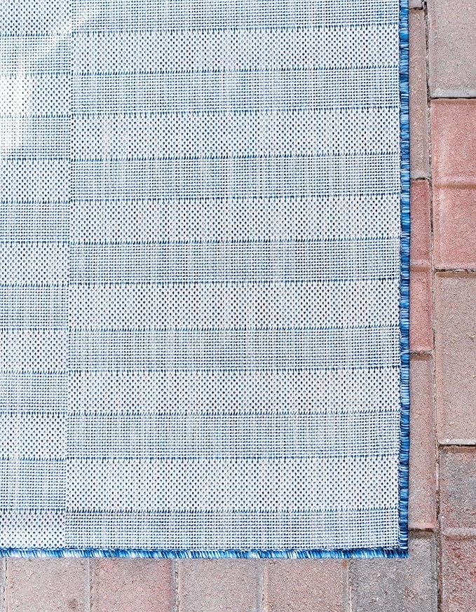 Unique Loom Outdoor Striped Collection Area Rug - Striped (4' 1" x 6' 1" Rectangle, Blue/Ivory)