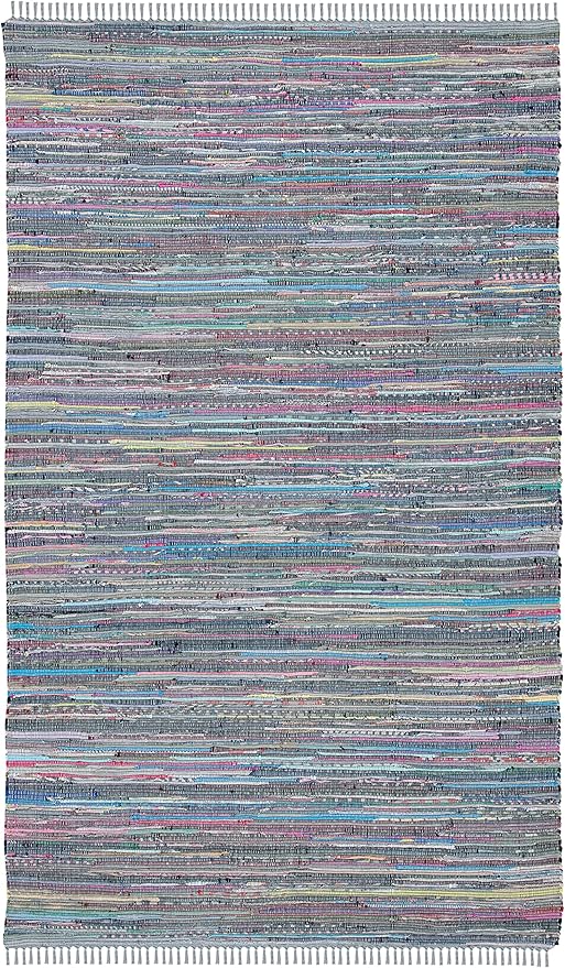 SAFAVIEH Rag Rug Collection Area Rug - 5' x 8', Aqua & Multi, Handmade Boho Stripe Cotton, Ideal for High Traffic Areas in Living Room, Bedroom (RAR121K)