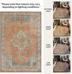 GLN Rugs Traditional Collection - Machine Washable Area Rug, Traditional Washable, Non Slip, Low Pile Chenille Rug, Living Room, Bedroom, Kitchen Rug (2' x 3' Terra/Multicolor)
