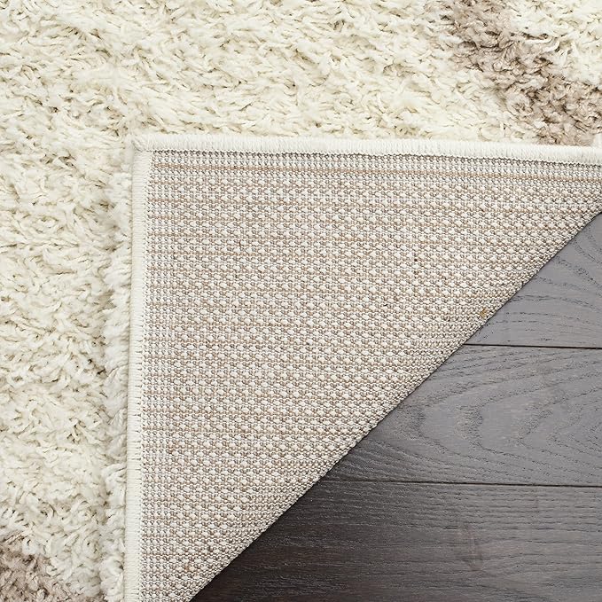 SAFAVIEH Dallas Shag Collection Runner Rug - 2'3" x 8', Ivory & Beige, Trellis Design, Non-Shedding & Easy Care, 1.5-inch Thick Ideal for High Traffic Areas in Living Room, Bedroom (SGD257B)