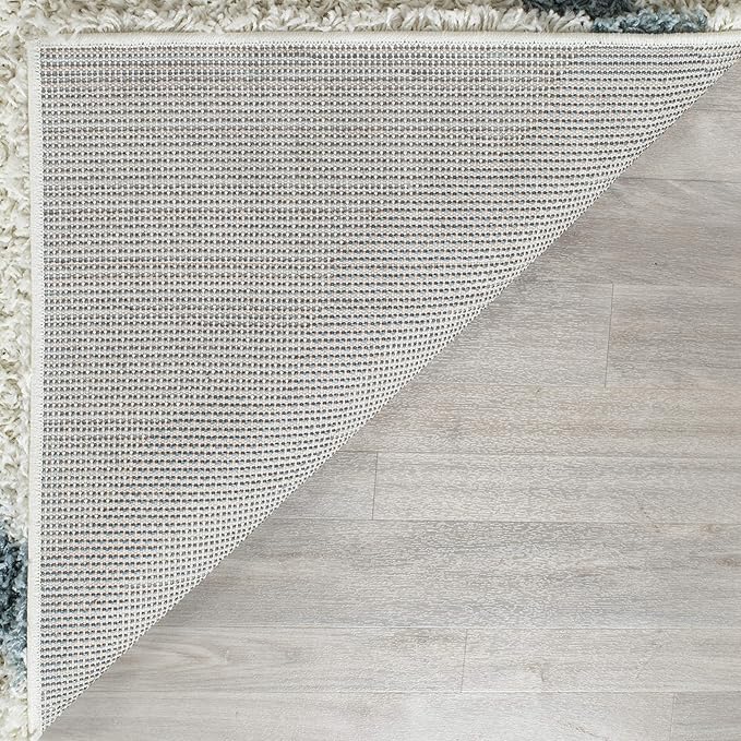 SAFAVIEH Dallas Shag Collection Area Rug - 6' Square, Ivory & Light Blue, Trellis Design, Non-Shedding & Easy Care, 1.5-inch Thick Ideal for High Traffic Areas in Living Room, Bedroom (SGD257J)