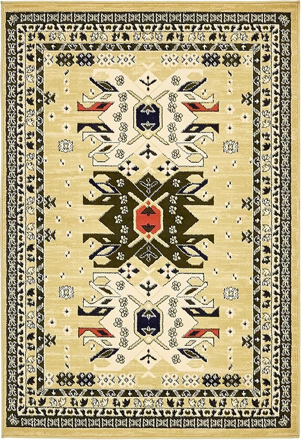 Unique Loom Taftan Collection Border Geometric Tribal Inspired Design Area Rug, 4 ft x 6 ft, Gold/Gray