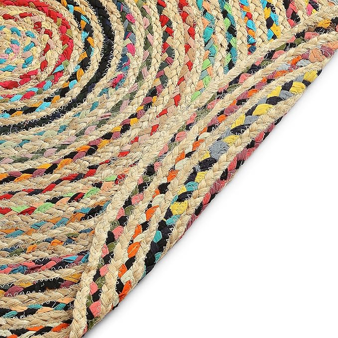 REDEARTH · Jute Cotton Chindi Area Rug - 3' Round Rug, Handwoven, Non-Shedding, Soft & Durable – Multi Tones for Home Décor in Living Room, Dining Room, Bedroom