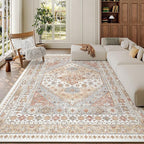 zesthome 5x8 Area Rugs - Ultra-Thin Washble Rug, Stain Resistant Anti Slip Backing Rugs for Living Room,Bedroom, Vintage Home Decor Area Rug (Orange,5'x8')