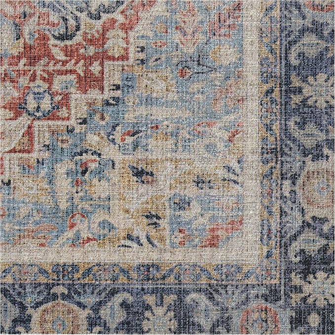 RUGGABLE Washable Vintage Area Rug – Kamran Cayenne Red 10x14, Stain-Resistant, Non-Slip – Large Machine Washable Rugs for Living Room, Bedroom, Hallway, Entryway & Office–with Cushioned Pad