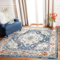 SAFAVIEH Monaco Collection Area Rug - 12' Square, Navy & Light Blue, Boho Chic Medallion Distressed Design, Non-Shedding & Easy Care, Ideal for High Traffic Areas in Living Room, Bedroom (MNC243N)