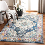 SAFAVIEH Monaco Collection Area Rug - 6'7" x 9'2", Navy & Light Blue, Boho Chic Medallion Distressed Design, Non-Shedding & Easy Care, Ideal for High Traffic Areas in Living Room, Bedroom (MNC243N)