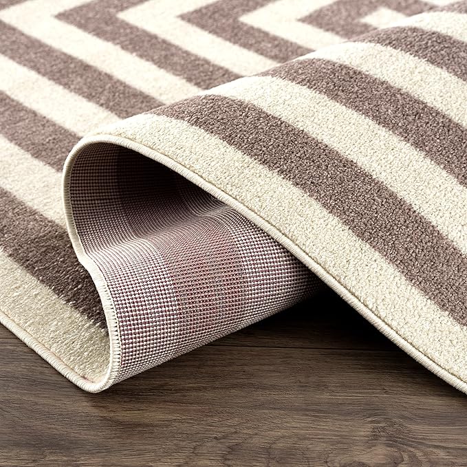 Abani Contemporary Beige & Ivory 5'3" x 7'6"(5'x8') Area Rug, Contrasting Geometric Modern Stripe Symmetrical Living Room Carpet Rugs