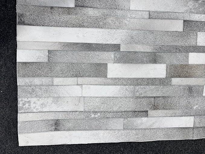 Cowhide Leather Rug for Living Room 5x8 Natural Leather Silver Rug Modern Stripes Style Floor Carpet for Home Decor | Superior Indoor Area Rug
