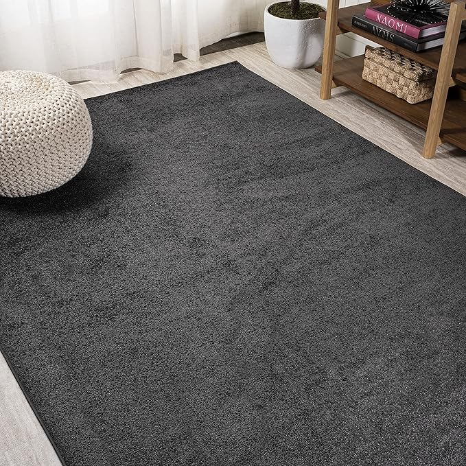 Eyely UES100I-3 Supersoft Haze Solid Low-Pile Indoor Area Rug Casual;Contemporary;Solid;Traditional, Bedroom, Kitchen, Living Room, Easy-Cleaning, Non-Shedding, 3 X 5, Black