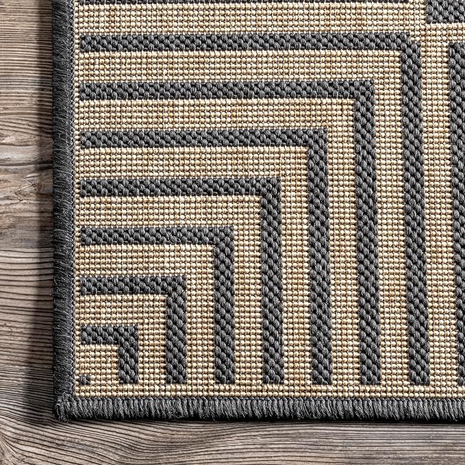 Nuloom Asha Dark Grey/Ivory, 2' x 8', Casual, Striped Border, Soft and Cozy, High Traffic, Stain Resistant, Easy Clean, Durable Runner for Indoor/Outdoor Patio, Deck, Porch, Garden, Courtyard