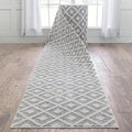 Well Woven Custom Size Hallway Stair Runner - Choose Your Length - Ainsley Blue Diamond Trellis Geometric Tribal - 31 Inches Wide x 25 Feet Long Runner (31" x 25' Runner) Rug