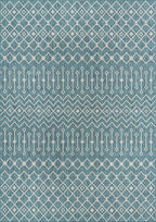 Unique Loom Outdoor Trellis Collection Area Rug - Tribal Trellis (10' x 14' 1" Rectangle, Teal/ Ivory)