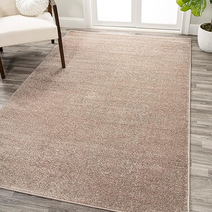 Eyely UES100G-14 Supersoft Haze Solid Low-Pile Indoor Area Rug, Coastal, Bohemian, Minimalist, Classic, Casual for Bedroom,Kitchen,Living Room,Non Shedding,Easy-Washing, Beige, 10 X 14