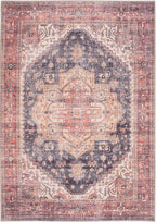 GLN Rugs Traditional Collection - Machine Washable Area Rug, Traditional Washable, Non Slip, Low Pile Chenille Rug, Living Room, Bedroom, Kitchen Rug (5' x 7' Black/Terra)