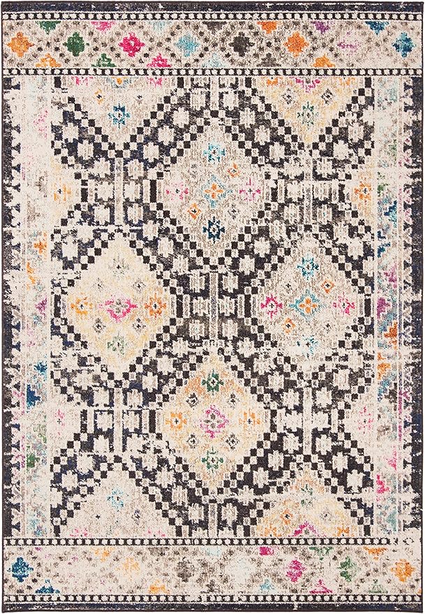 SAFAVIEH Madison Collection Accent Rug - 4' x 6', Black & Yellow, Boho Diamond Distressed Design, Non-Shedding & Easy Care, Ideal for High Traffic Areas in Entryway, Living Room, Bedroom (MAD418Z)