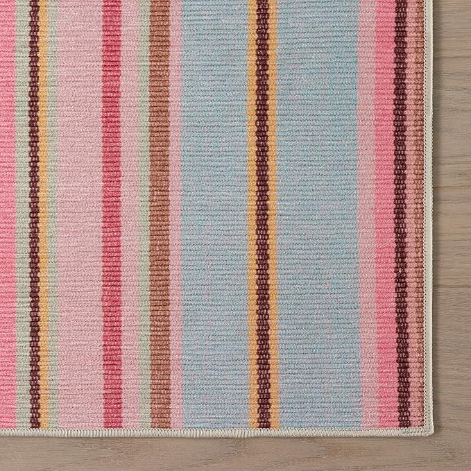 Dash & Albert Jamaica Stripe Multi Machine Washable Rug, 4 X 6 Feet, Blue/White Stripe Pattern