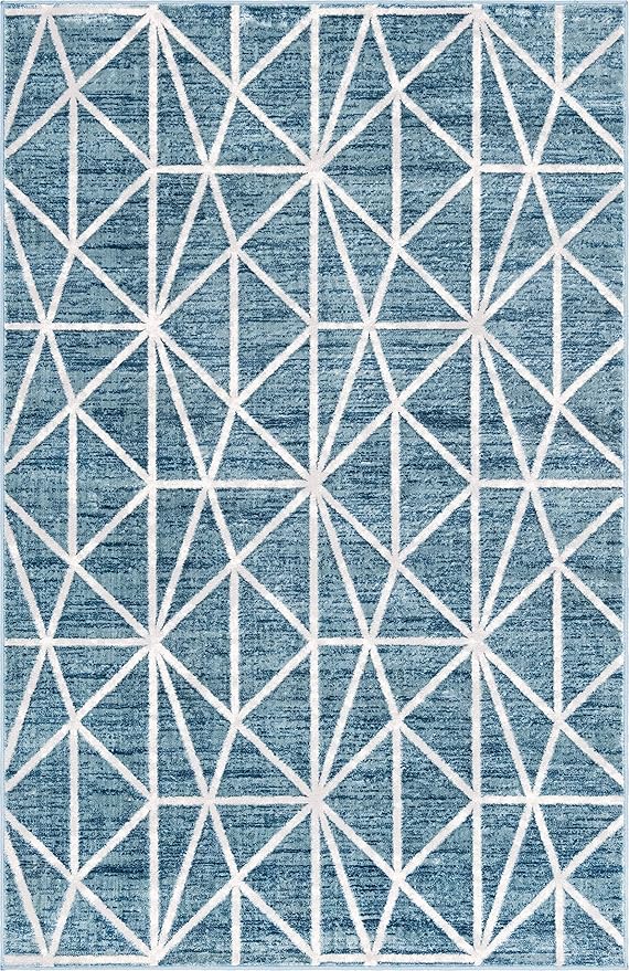 Rugs.com Lattice Trellis Collection Rug – 5' x 8' Blue Low-Pile Rug Perfect for Living Rooms, Large Dining Rooms, Open Floorplans