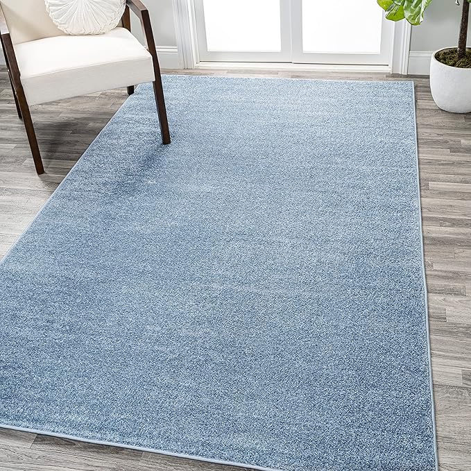Eyely UES100F-4 Supersoft Haze Solid Low-Pile Indoor Area Rug Casual;Contemporary;Solid;Traditional, Bedroom, Kitchen, Living Room, Easy-Cleaning, Non-Shedding, 4 X 6, Classic Blue