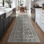 Black Runner Rug 2'6"x8' Vintage Area Carpet Hallway Long Indoor Kitchen Washable Living Room Low Pile Traditional Distressed Retro Accent Rug Non Slip Laundry Bathroom Office Dining Room