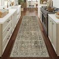 Light Brown 2x8 Vintage Area Rug Hallway Indoor Kitchen Washable Living Room Carpet Tribal Distressed Rug Retro Accent Throw Rug for Office Dining Room Bathroom Faux Wool