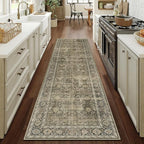 Light Brown 2x7 Vintage Area Rug Hallway Indoor Kitchen Washable Living Room Carpet Tribal Distressed Rug Retro Accent Throw Rug for Office Dining Room Bathroom