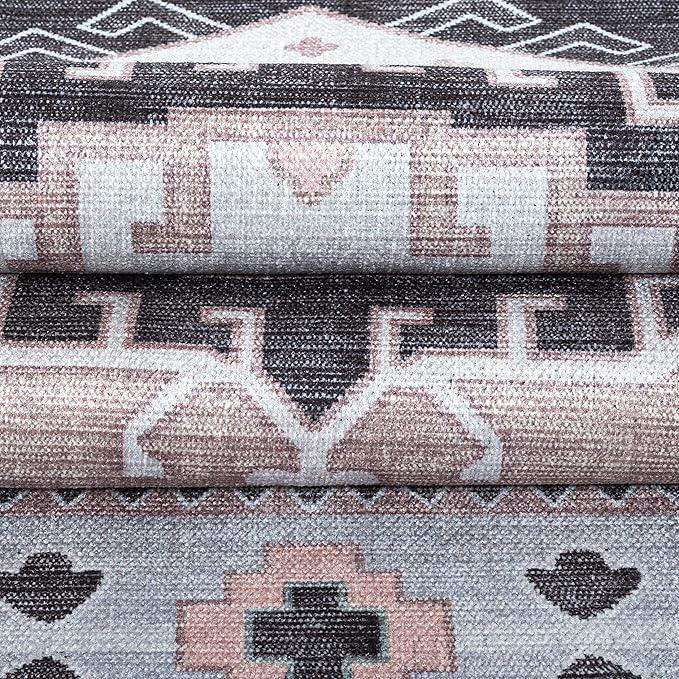 Washable Area Rug. Modern Farmhouse. Vintage. Turkish. Bohemian. Distressed. Oriental. Traditional. Rugs for Living Room. Dining. Bedroom. Office. Entryway. Foyer. (856BlckGry, 5' x 6'9")