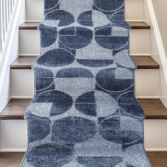 Well Woven Custom Size Hallway & Stair Runner- Harlow Harmony Blue 27 Inches Wide x 10 Feet Long Runner (27" x 10') Runner Rug - Modern Geometric Pattern, Ultra-Soft, Easy-Clean