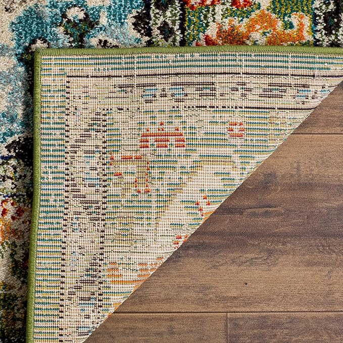 SAFAVIEH Monaco Collection Area Rug - 8' x 10', Forest Green & Light Blue, Boho Medallion Distressed Design, Non-Shedding & Easy Care, Ideal for High Traffic Areas in Living Room, Bedroom (MNC243F)