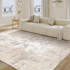 7x9 Washable Area Rug Beige Grey Abstract Living Room Bedroom Throw Rug Neutral Modern Non Slip Soft Low Pile Lightweight Indoor Carpet for Dining Room Office