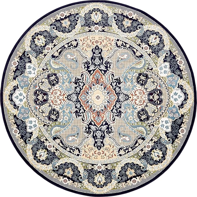 Unique Loom Narenj Collection Classic Traditional Medallion Textured Design Area Rug, 10' 0" x 10' 0", Navy Blue/Tan