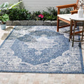 FH Home Outdoor Rug - Waterproof Easy to Clean Stain Resistant - Patio Indoor Outdoor Porch Deck Balcony Entryway - Vintage Distressed - Gorgan - Blue - 4ft x 5ft 7in