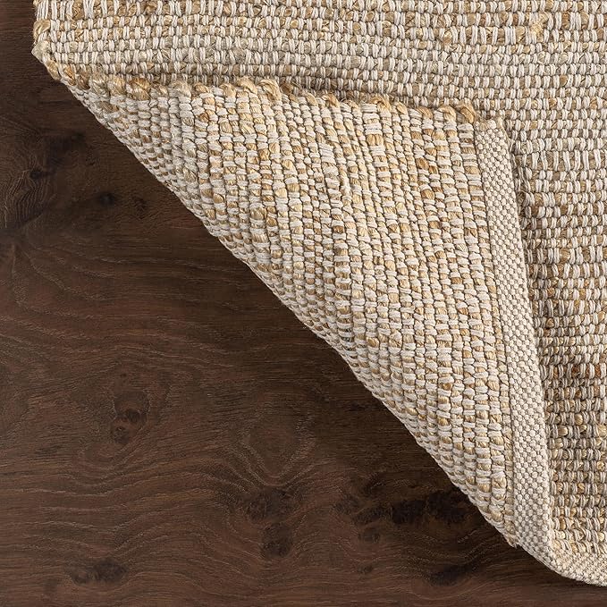 nuLOOM 3x5 Elfriede Jute & Cotton Hand Woven Area Rug, Natural, Solid Rustic Farmhouse Style, Weaved Design, Natural Fiber, For Bedroom, Living Room, Dining Room, Hallway, Office, Entryway