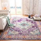SAFAVIEH Monaco Collection Area Rug - 8' x 11', Violet & Light Blue, Boho Chic Medallion Distressed Design, Non-Shedding & Easy Care, Ideal for High Traffic Areas in Living Room, Bedroom (MNC243L)